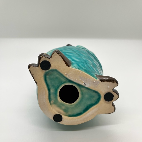 Bashful Owl 6" Glazed Ceramic Figurine Teal Blue Statue Decor Handmade Pottery - Picture 6 of 7